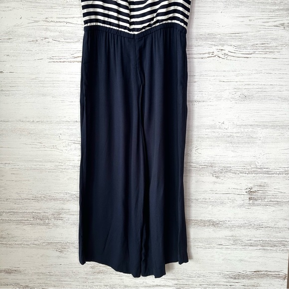 TALBOTS Nautical Sailor Striped Wide Leg Sleeveless Jumpsuit Romper Navy White 8 - Picture 10 of 11